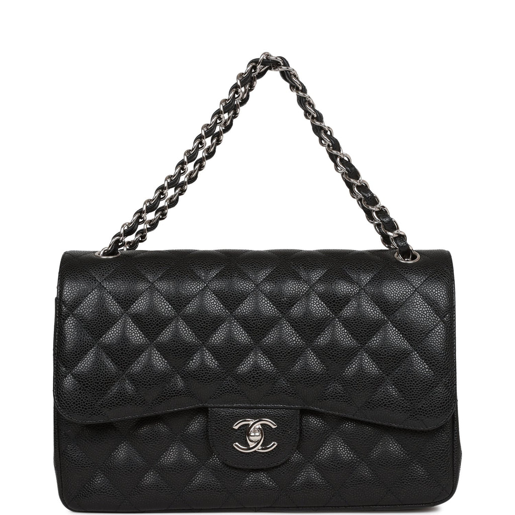 Chanel Jumbo Classic Double Flap Bag Black Caviar Silver Hardware