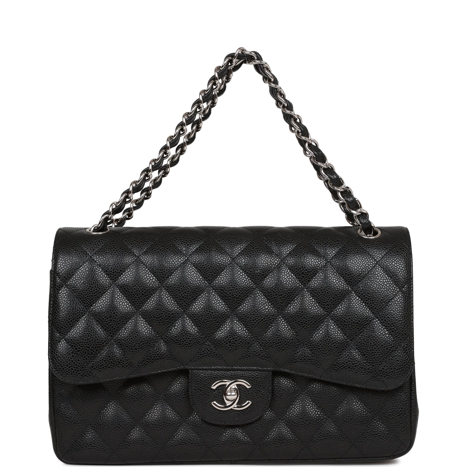 Chanel Jumbo Classic Double Flap Bag Black Caviar Silver Hardware