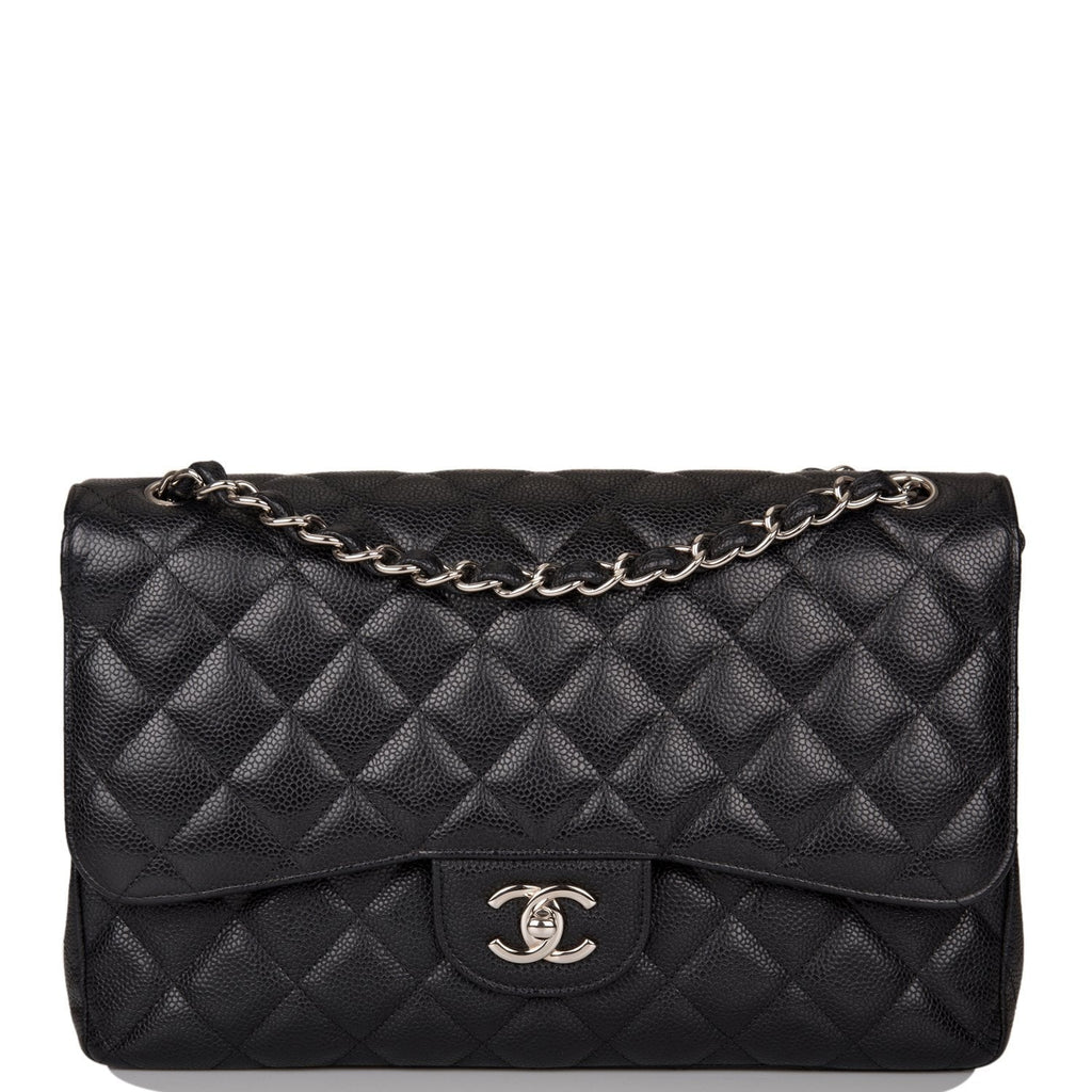 Chanel Jumbo Classic Double Flap Bag Black Caviar Silver Hardware