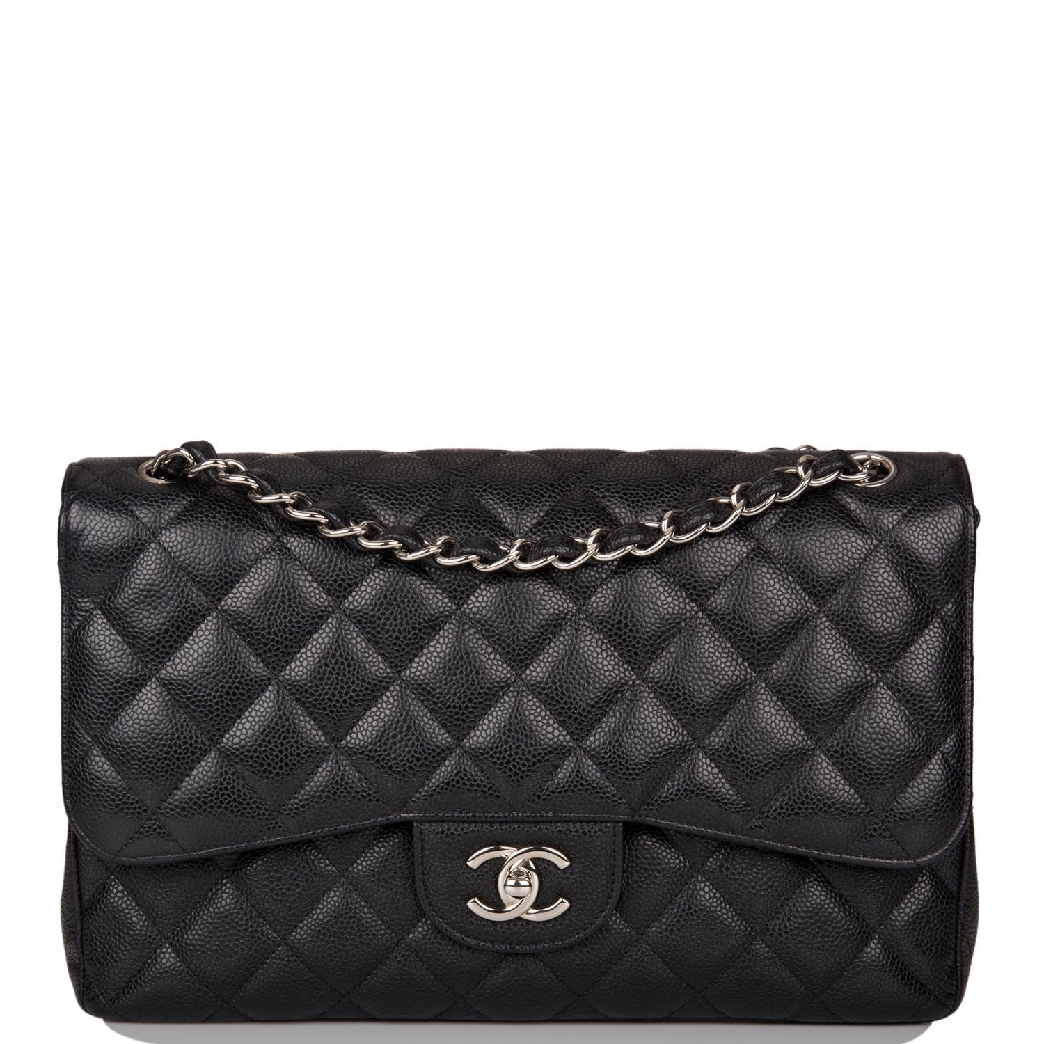 Chanel Jumbo Classic Double Flap Bag Black Caviar Silver Hardware