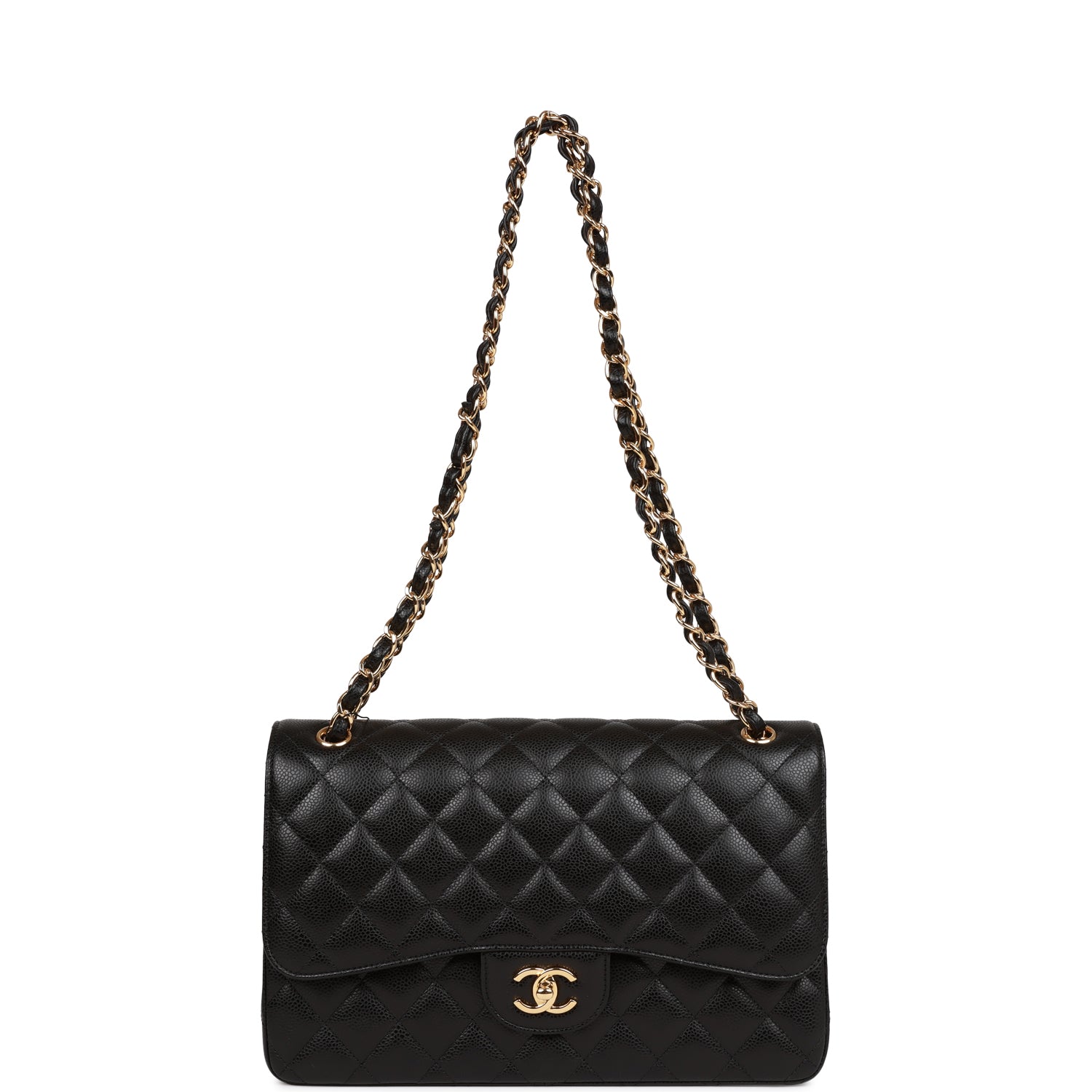 Chanel Jumbo Classic Double Flap Bag Black Caviar Gold Hardware