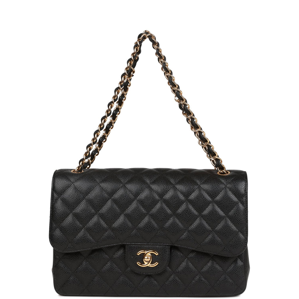 Chanel Jumbo Classic Double Flap Bag Black Caviar Gold Hardware