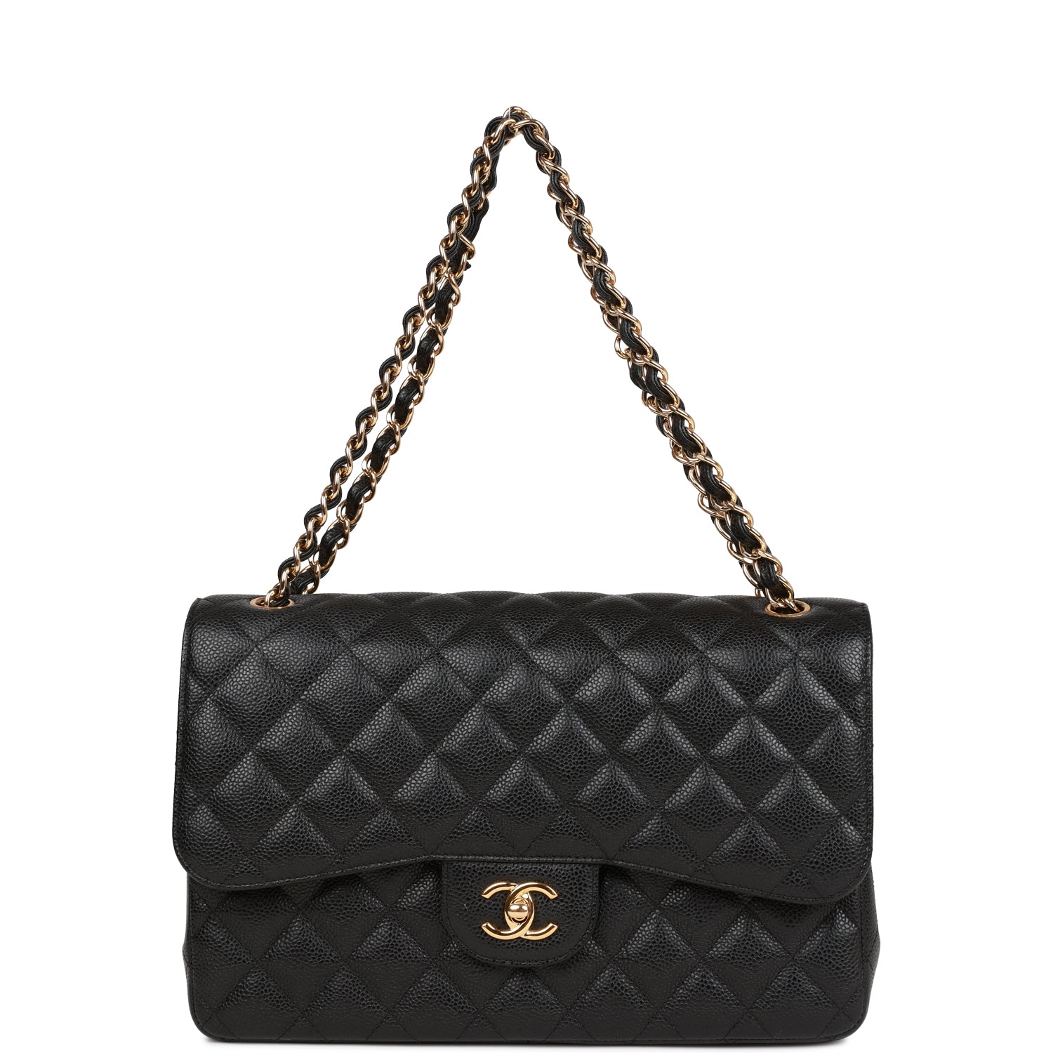 Chanel Jumbo Classic Double Flap Bag Black Caviar Gold Hardware
