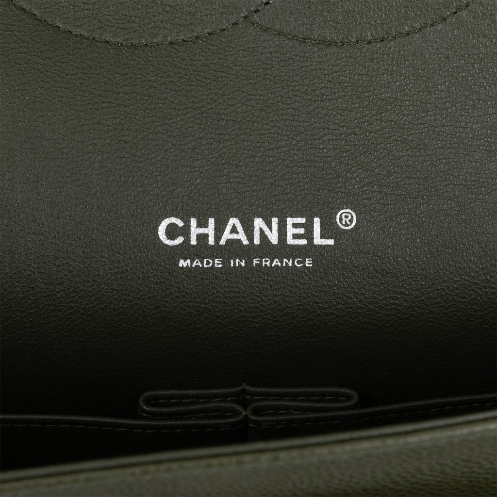 Chanel Maxi Classic Double Flap Bag Dark Green Caviar Silver Hardware