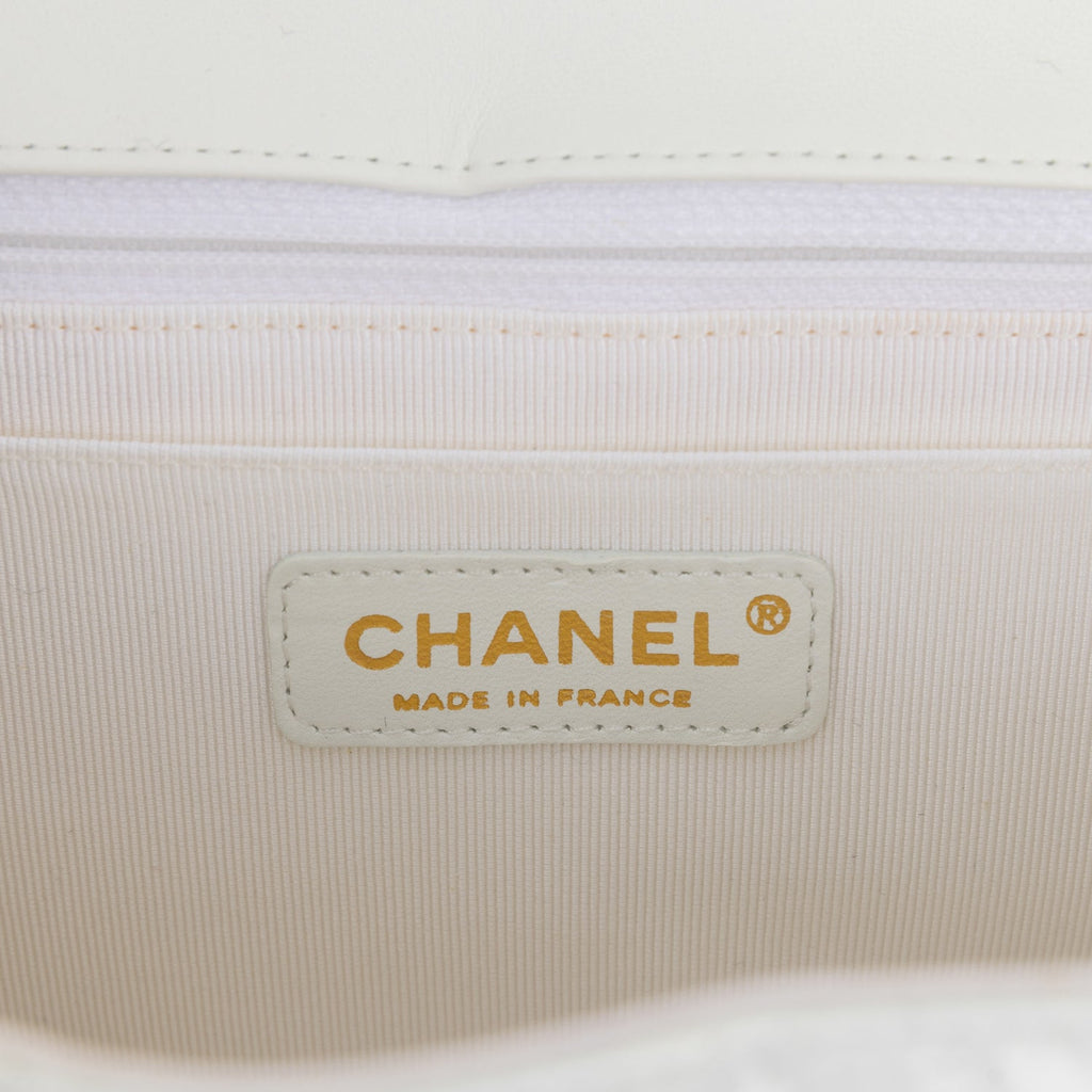 Chanel Jumbo Classic Single Flap Bag White Glitter Patent Leather Gold Hardware