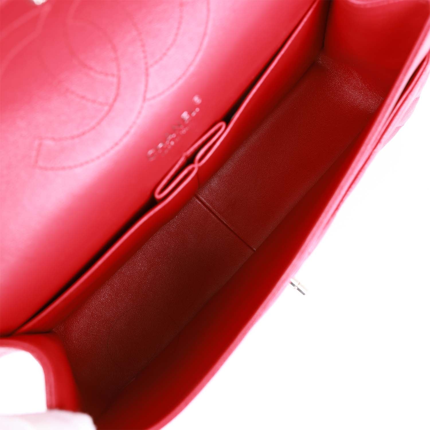 Chanel Jumbo Classic Double Flap Bag Metallic Red Caviar Silver Hardware