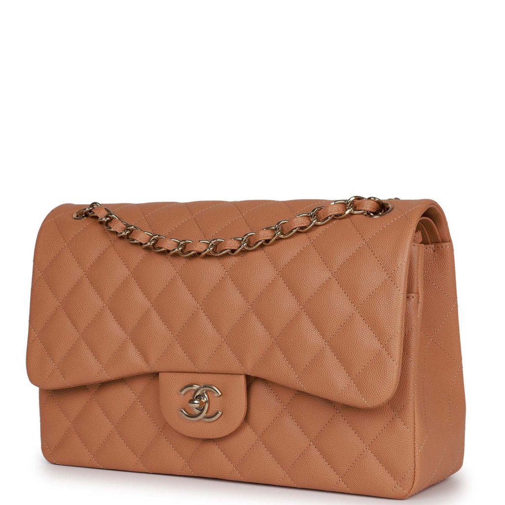 Chanel Jumbo Classic Double Flap Bag Dark Beige Caviar Gold Hardware