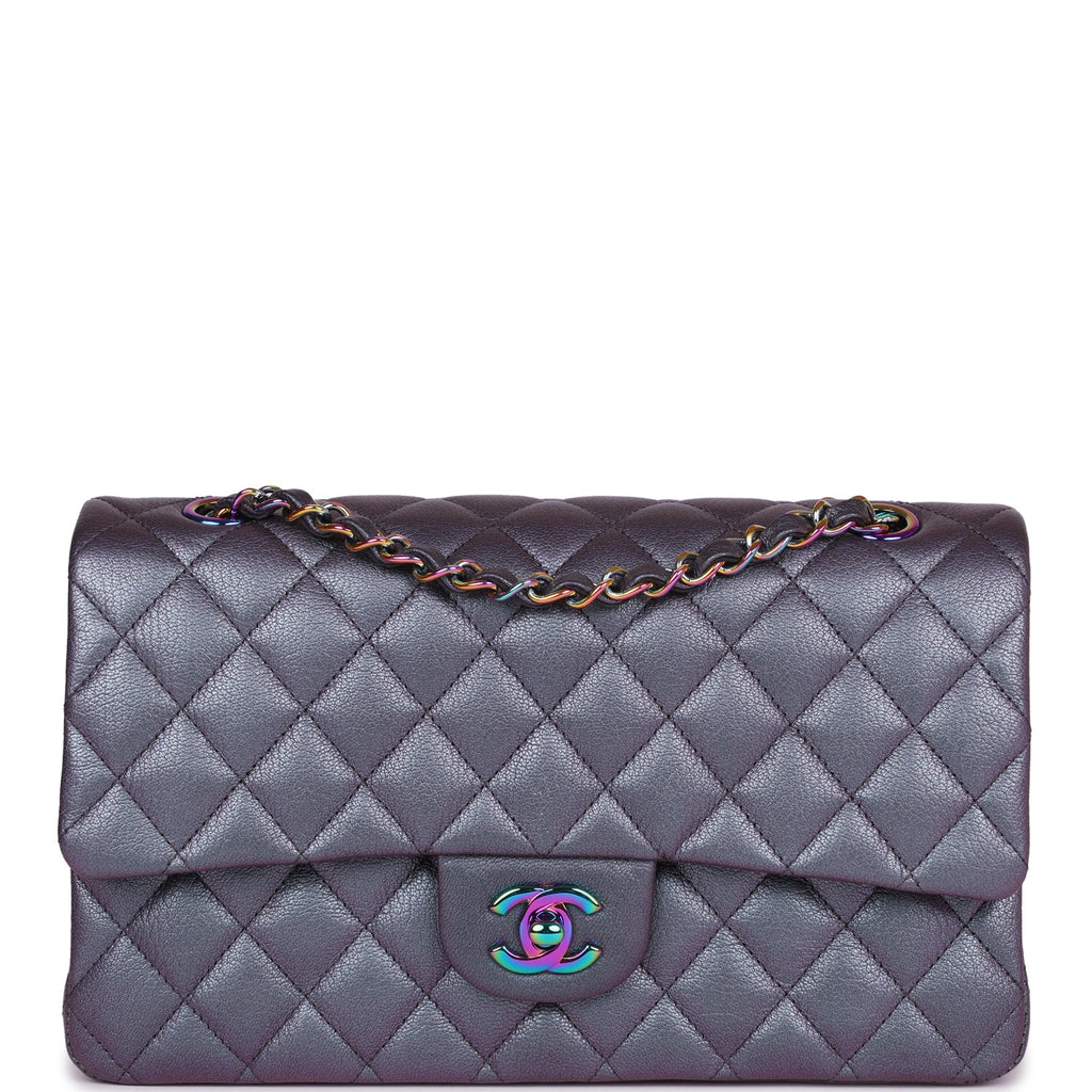 Chanel Medium Classic Double Flap Bag Iridescent Purple Mermaid Goatskin Rainbow Hardware