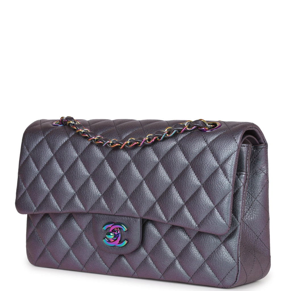 Chanel Medium Classic Double Flap Bag Iridescent Purple Mermaid Goatskin Rainbow Hardware