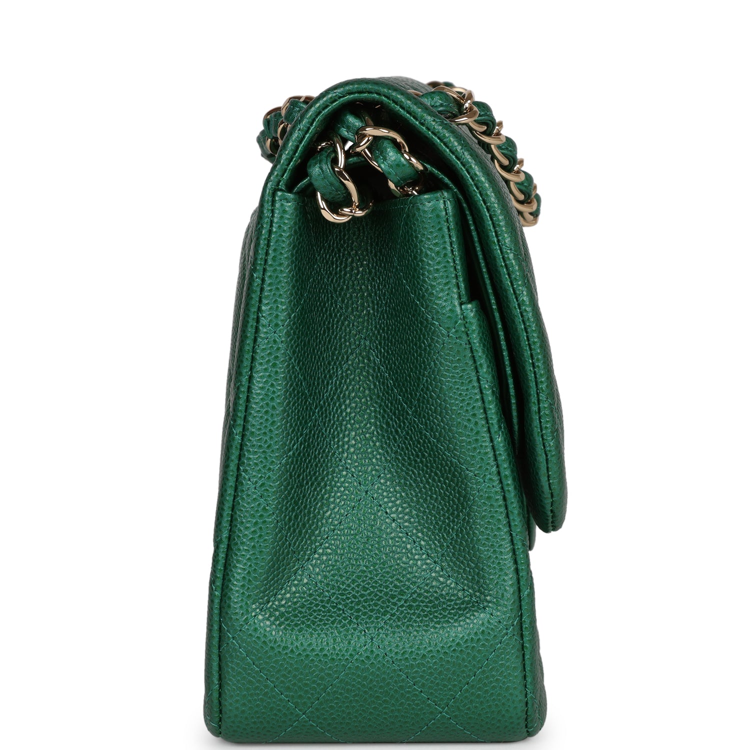 Chanel Jumbo Classic Double Flap Bag Emerald Green Caviar Light Gold Hardware