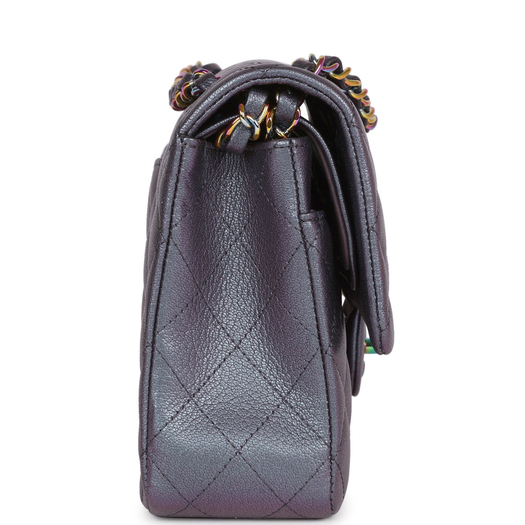Chanel Medium Classic Double Flap Bag Iridescent Purple Mermaid Goatskin Rainbow Hardware