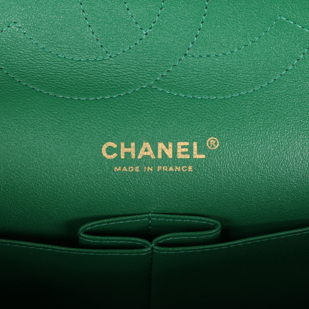 Chanel Jumbo Classic Double Flap Bag Emerald Green Caviar Light Gold Hardware