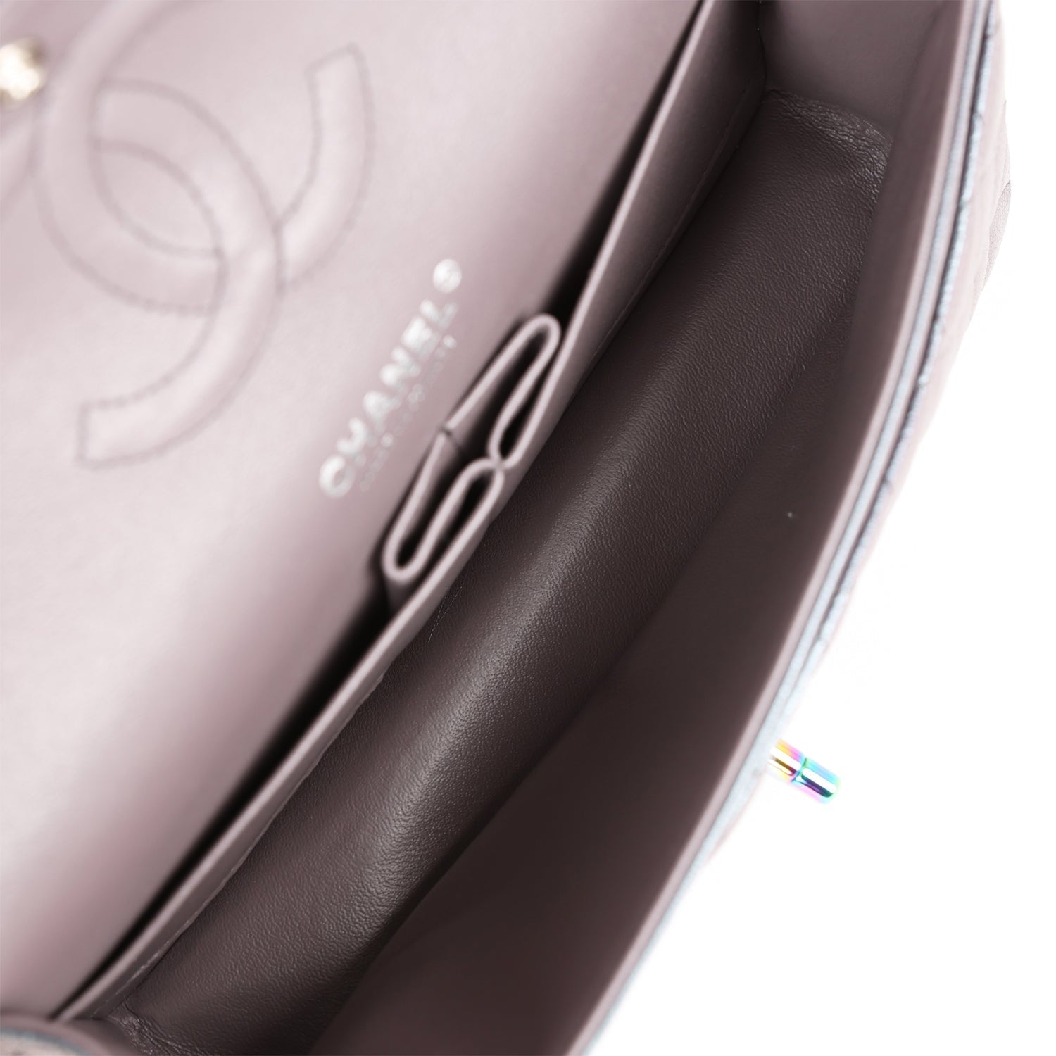 Chanel Medium Classic Double Flap Bag Iridescent Purple Mermaid Goatskin Rainbow Hardware