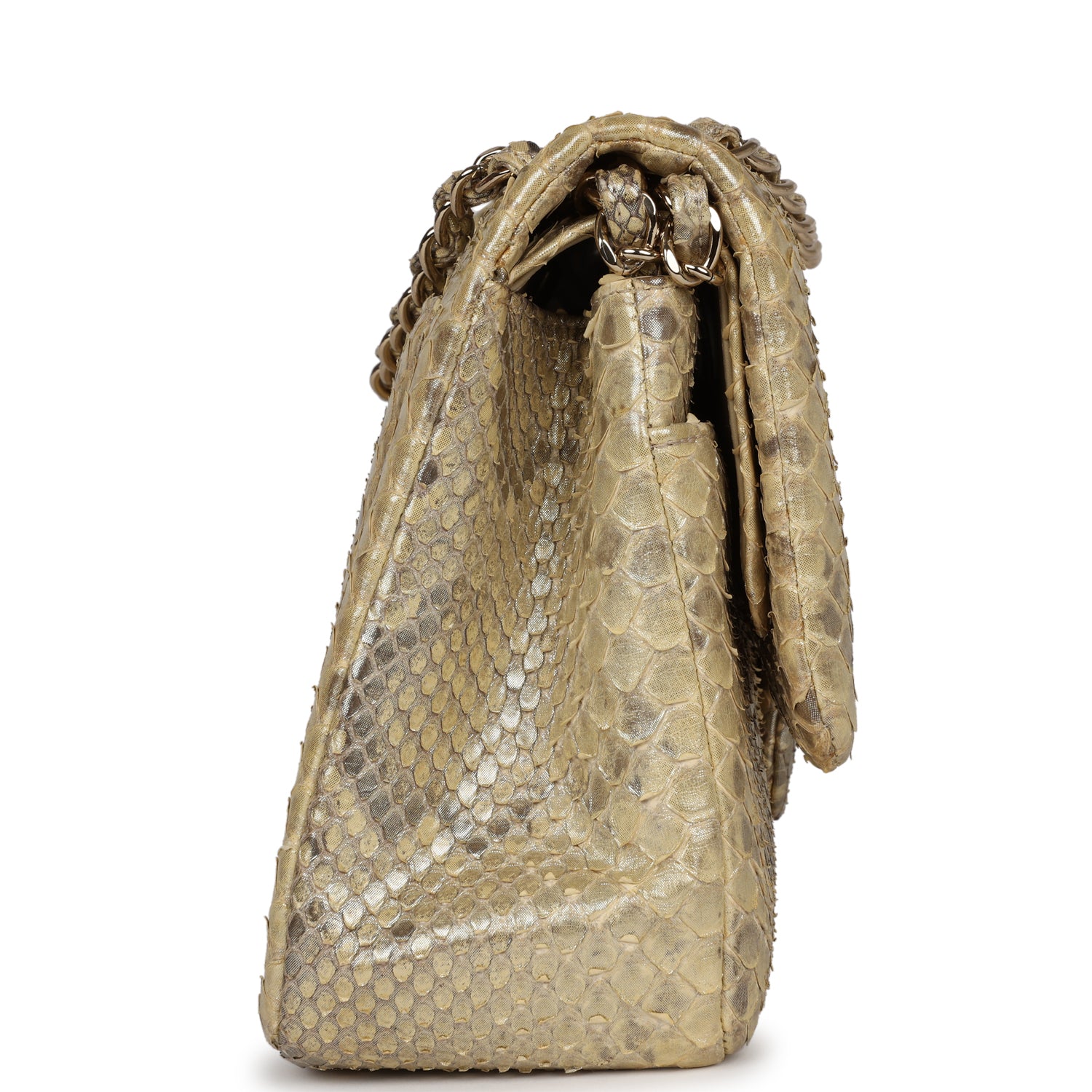Chanel Jumbo Classic Double Flap Gold Metallic Python Gold Hardware