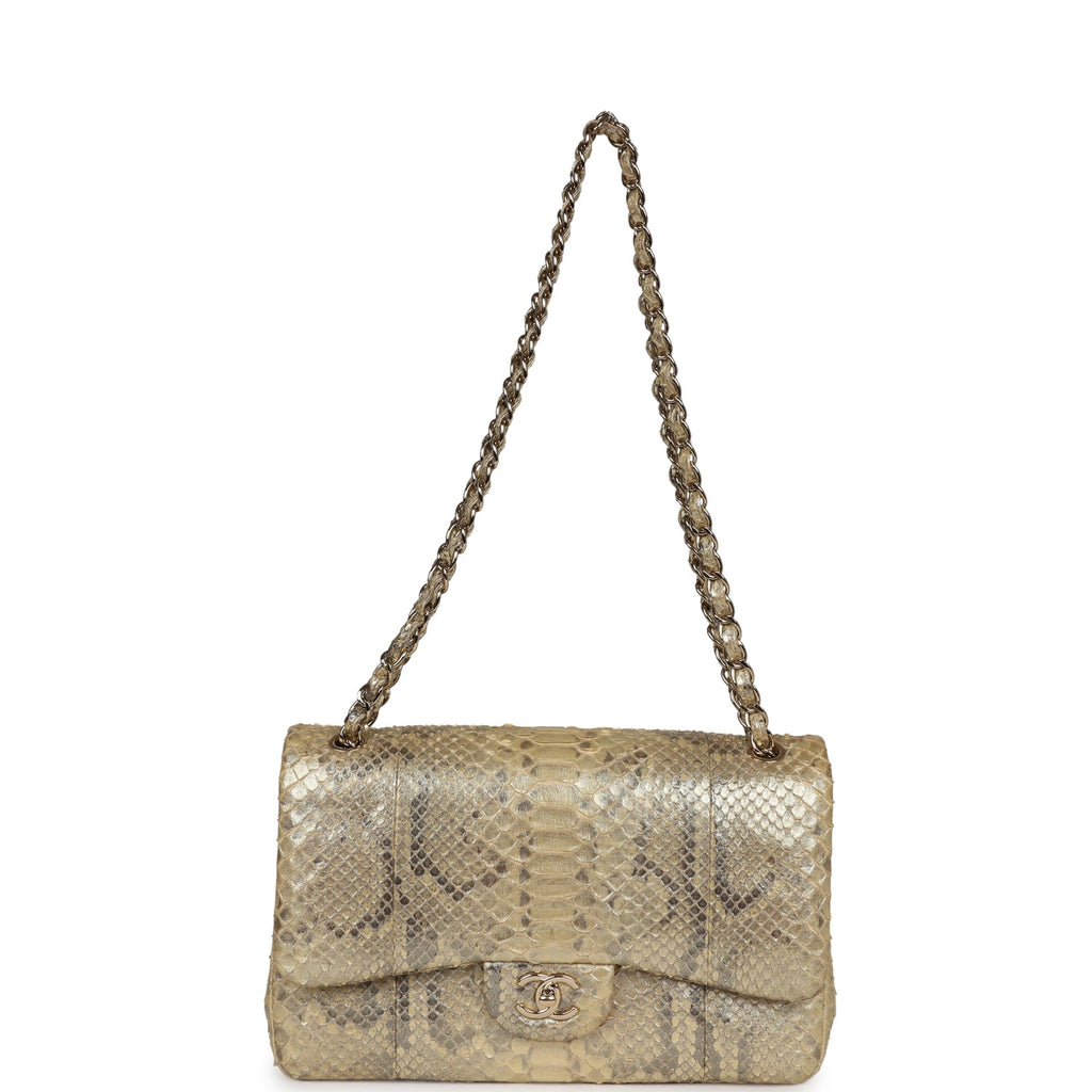 Chanel Jumbo Classic Double Flap Gold Metallic Python Gold Hardware