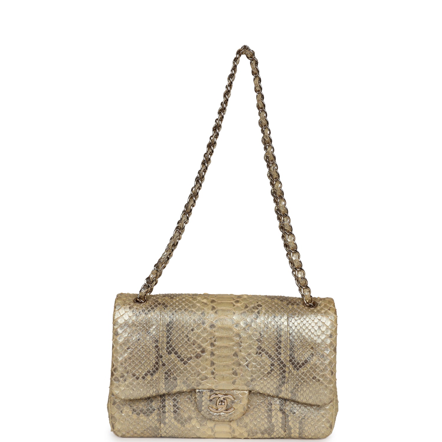 Chanel Jumbo Classic Double Flap Gold Metallic Python Gold Hardware