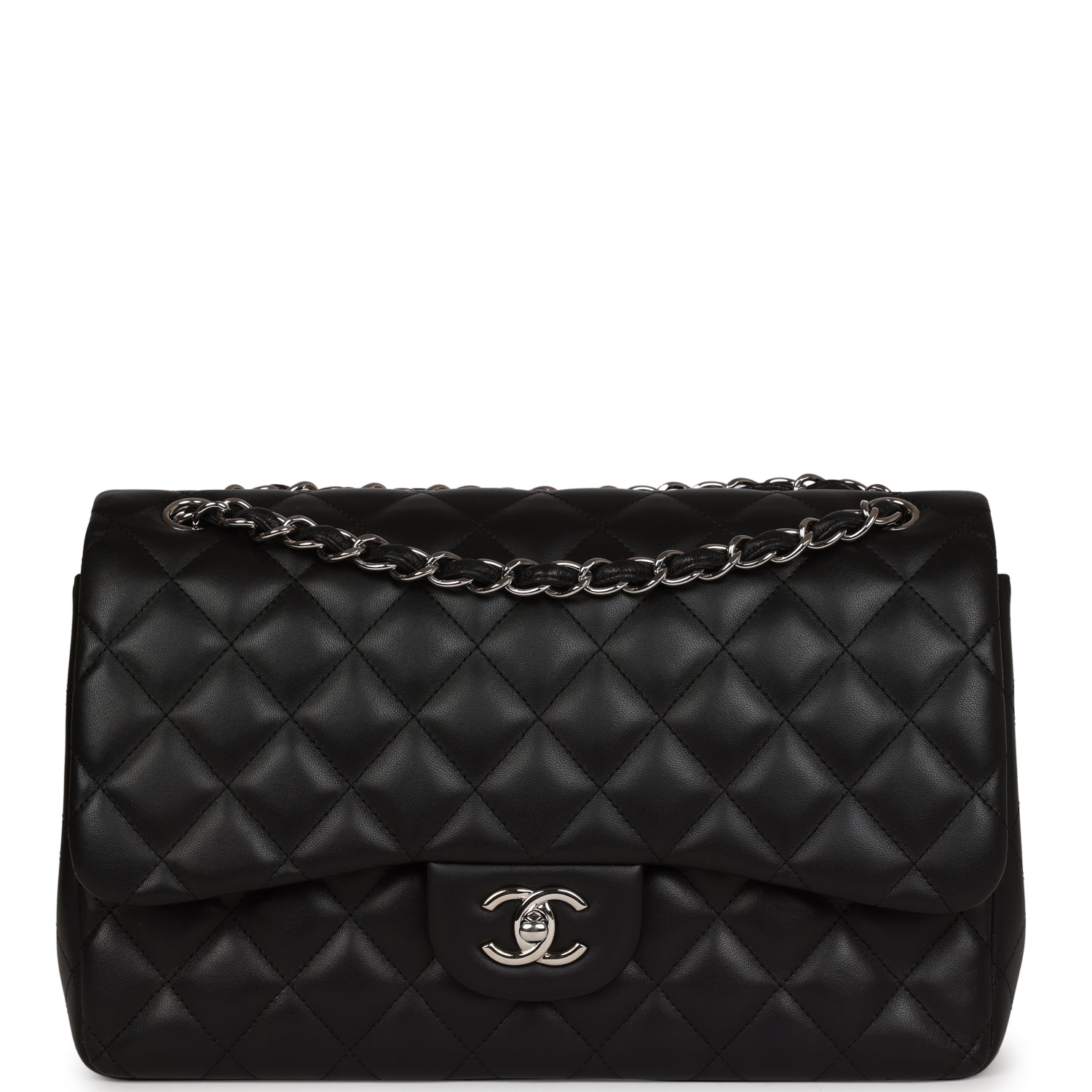 Chanel Jumbo Classic Double Flap Black Lambskin Silver Hardware