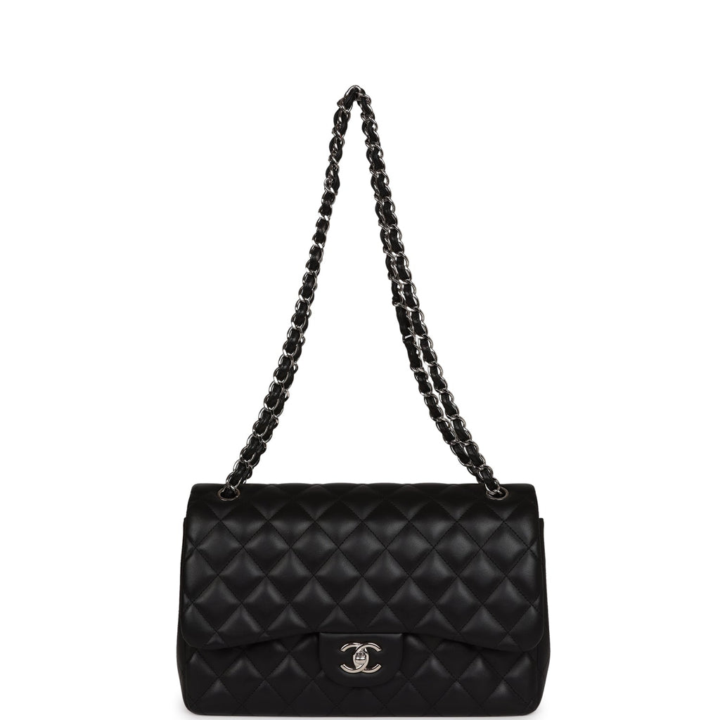 Chanel Jumbo Classic Double Flap Black Lambskin Silver Hardware