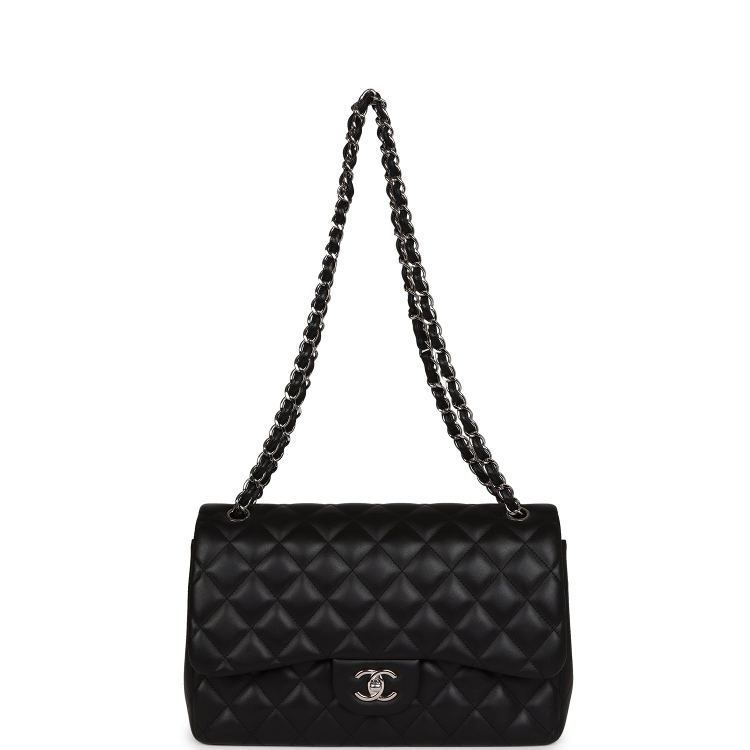 Chanel Jumbo Classic Double Flap Black Lambskin Silver Hardware