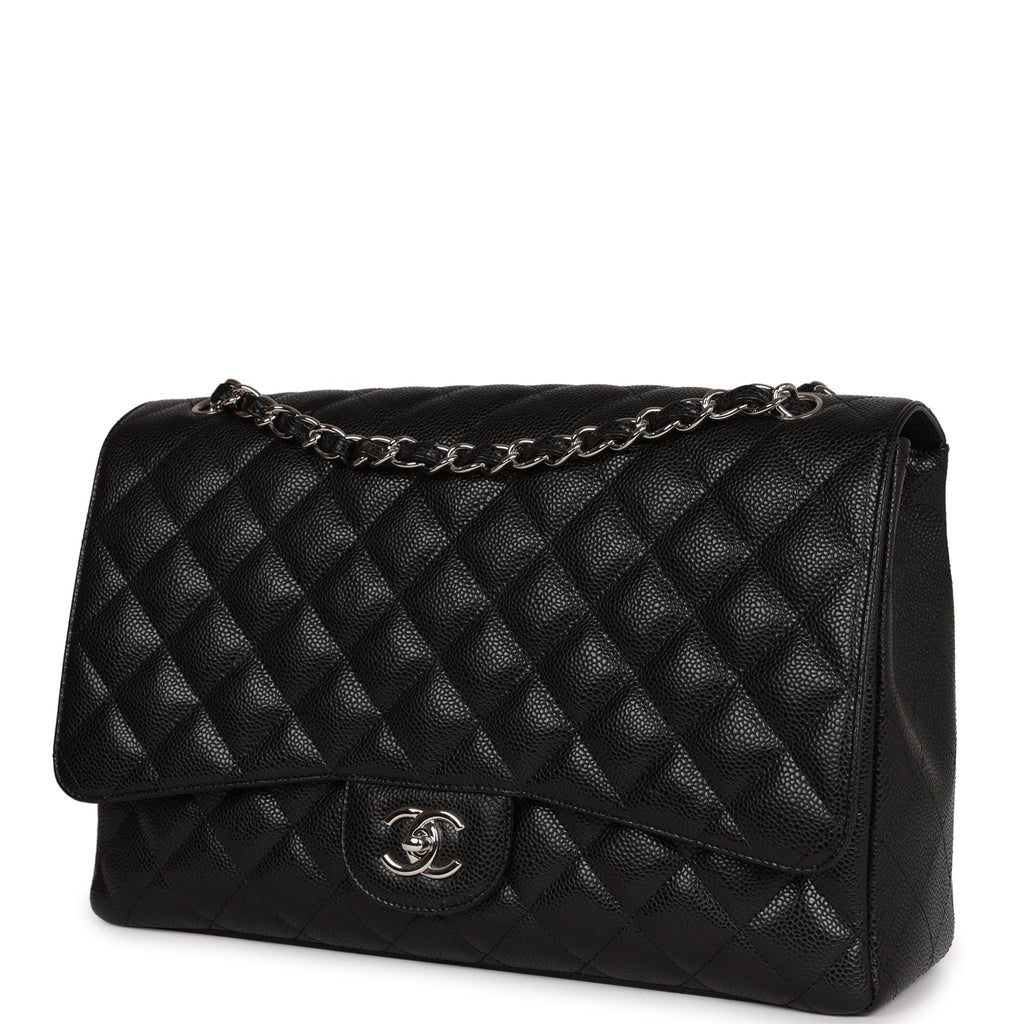 Chanel Maxi Classic Single Flap Bag Black Caviar Silver Hardware