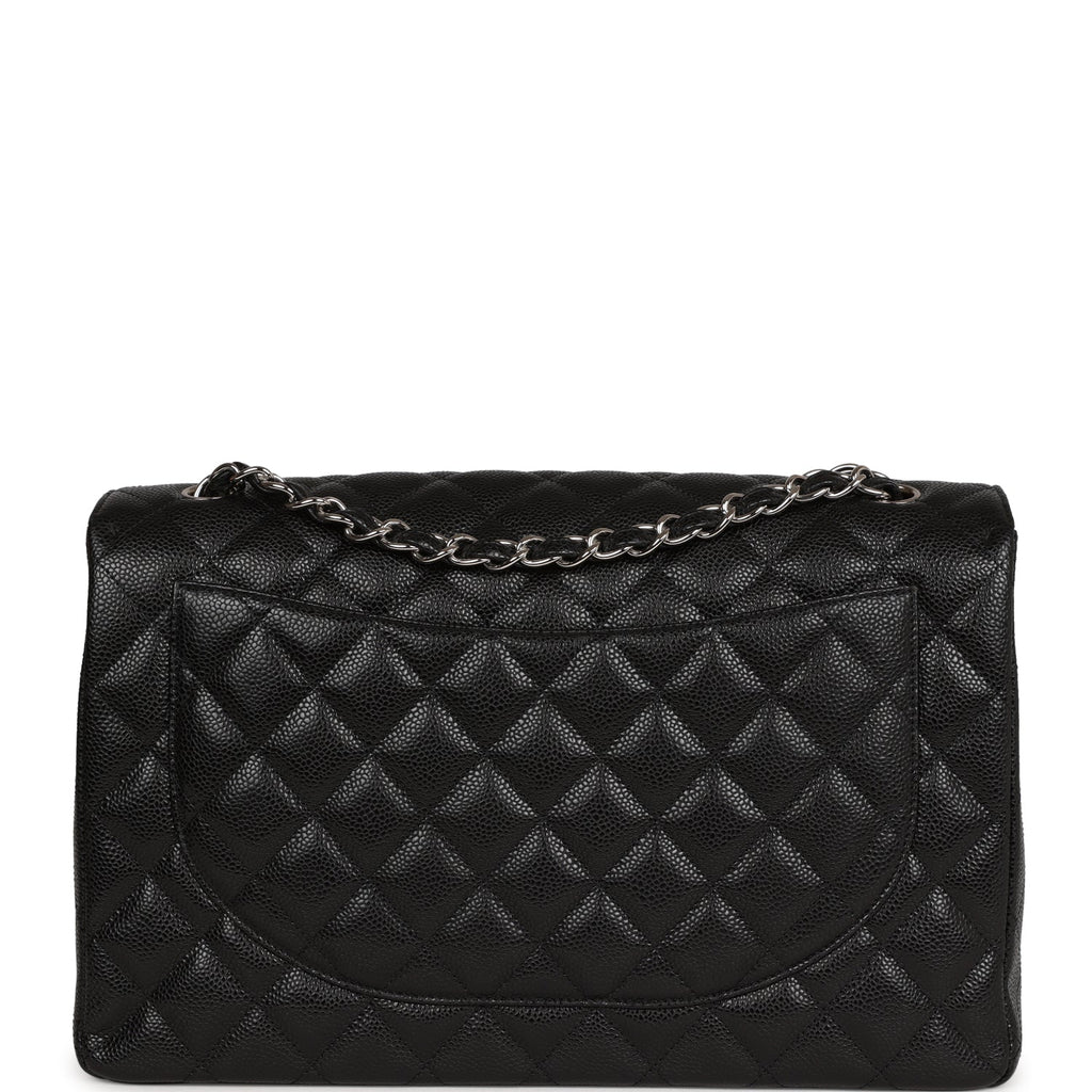 Chanel Maxi Classic Single Flap Bag Black Caviar Silver Hardware