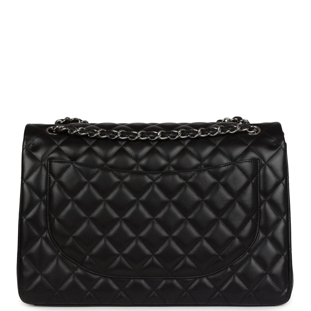 Chanel Maxi Classic Double Flap Bag Black Lambskin Silver Hardware