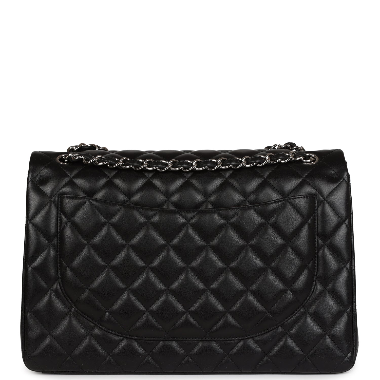 Chanel Maxi Classic Double Flap Bag Black Lambskin Silver Hardware