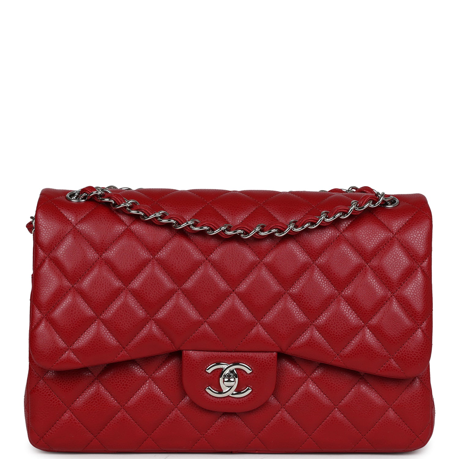 Chanel Jumbo Classic Double Flap Bag Red Caviar Silver Hardware