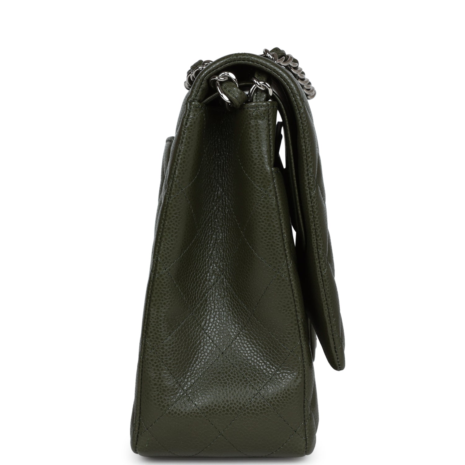 Chanel Maxi Classic Double Flap Bag Olive Green Caviar Silver Hardware