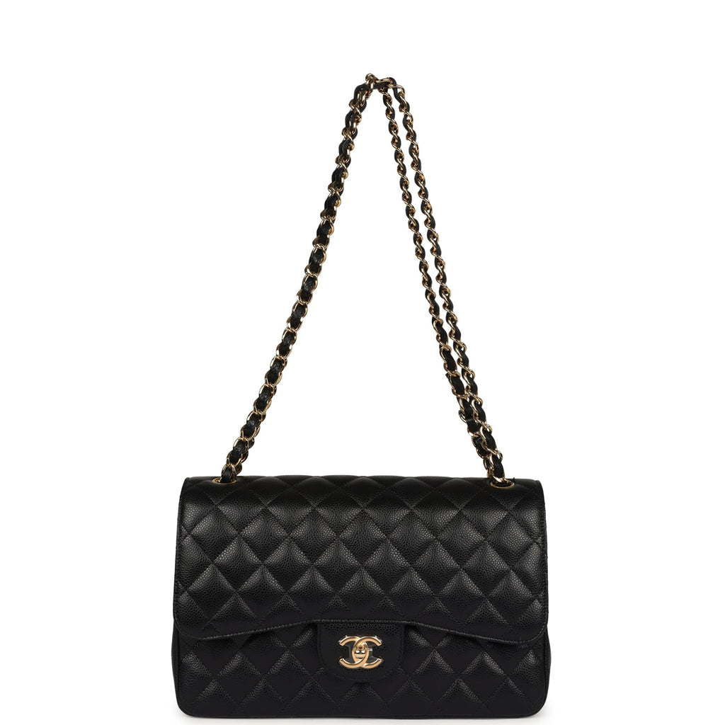 Chanel Jumbo Classic Double Flap Bag Black Caviar Gold Hardware