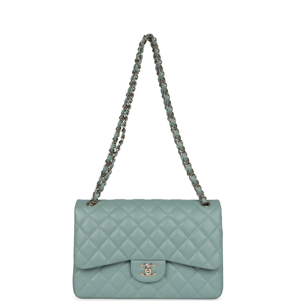 Chanel Jumbo Classic Double Flap Bag Light Green Caviar Light Gold Hardware