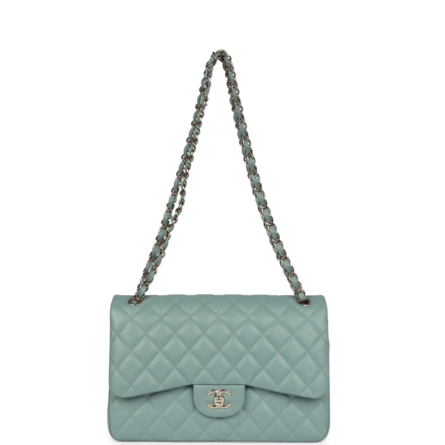 Chanel Jumbo Classic Double Flap Bag Light Green Caviar Light Gold Hardware
