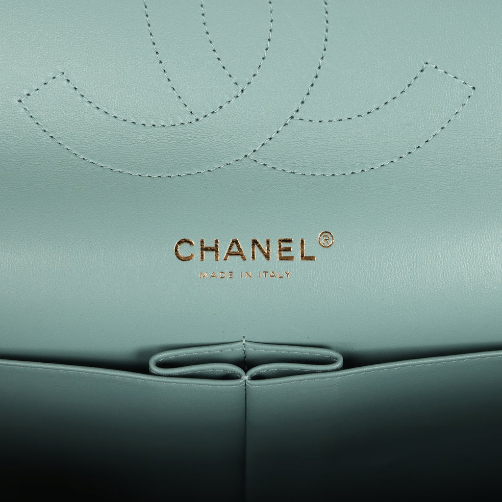 Chanel Jumbo Classic Double Flap Bag Light Green Caviar Light Gold Hardware