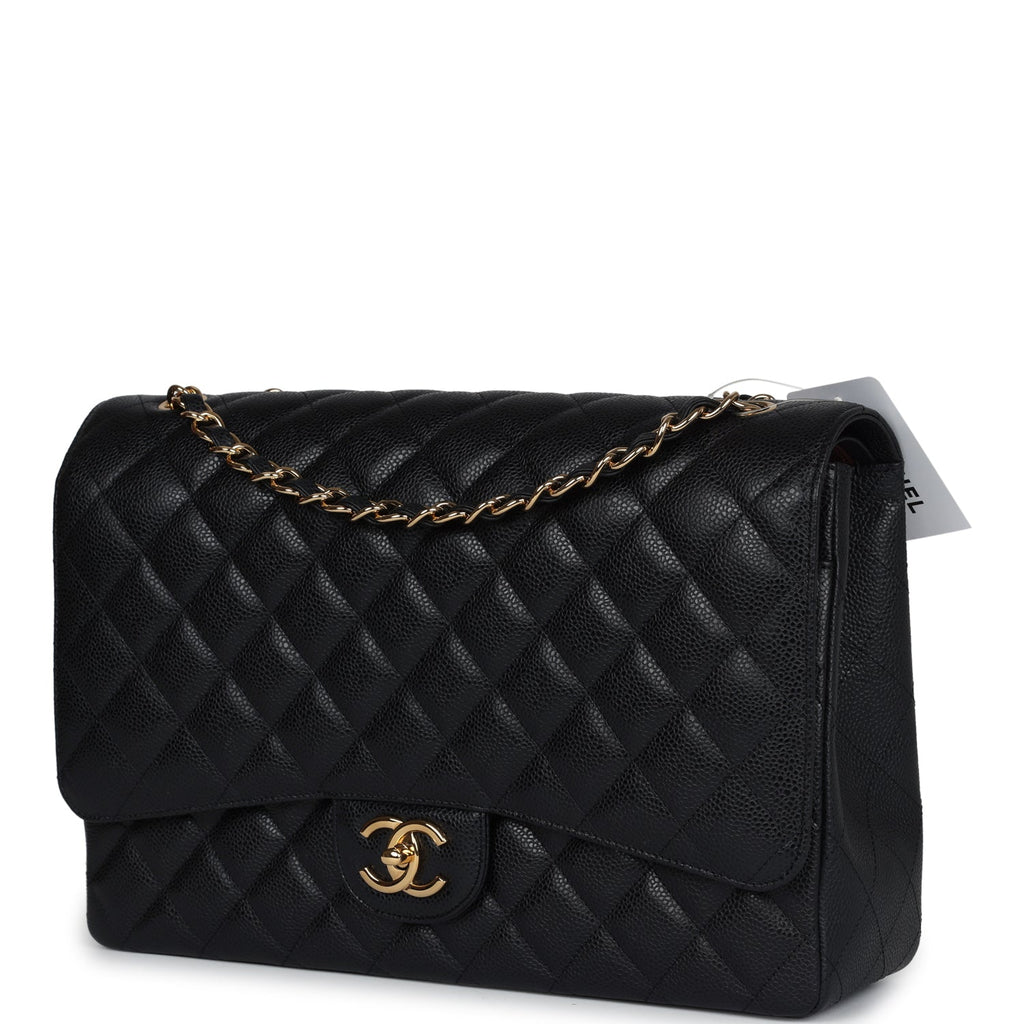 Chanel Maxi Classic Double Flap Bag Black Caviar Gold Hardware