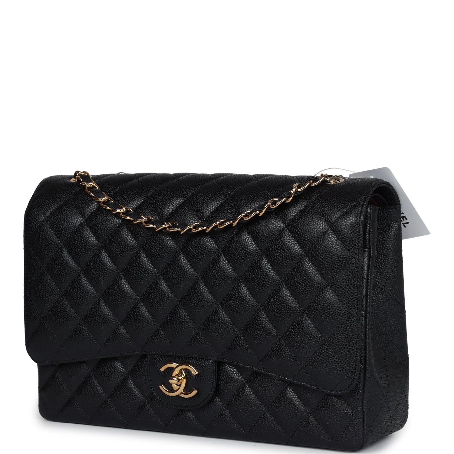 Chanel Maxi Classic Double Flap Bag Black Caviar Gold Hardware