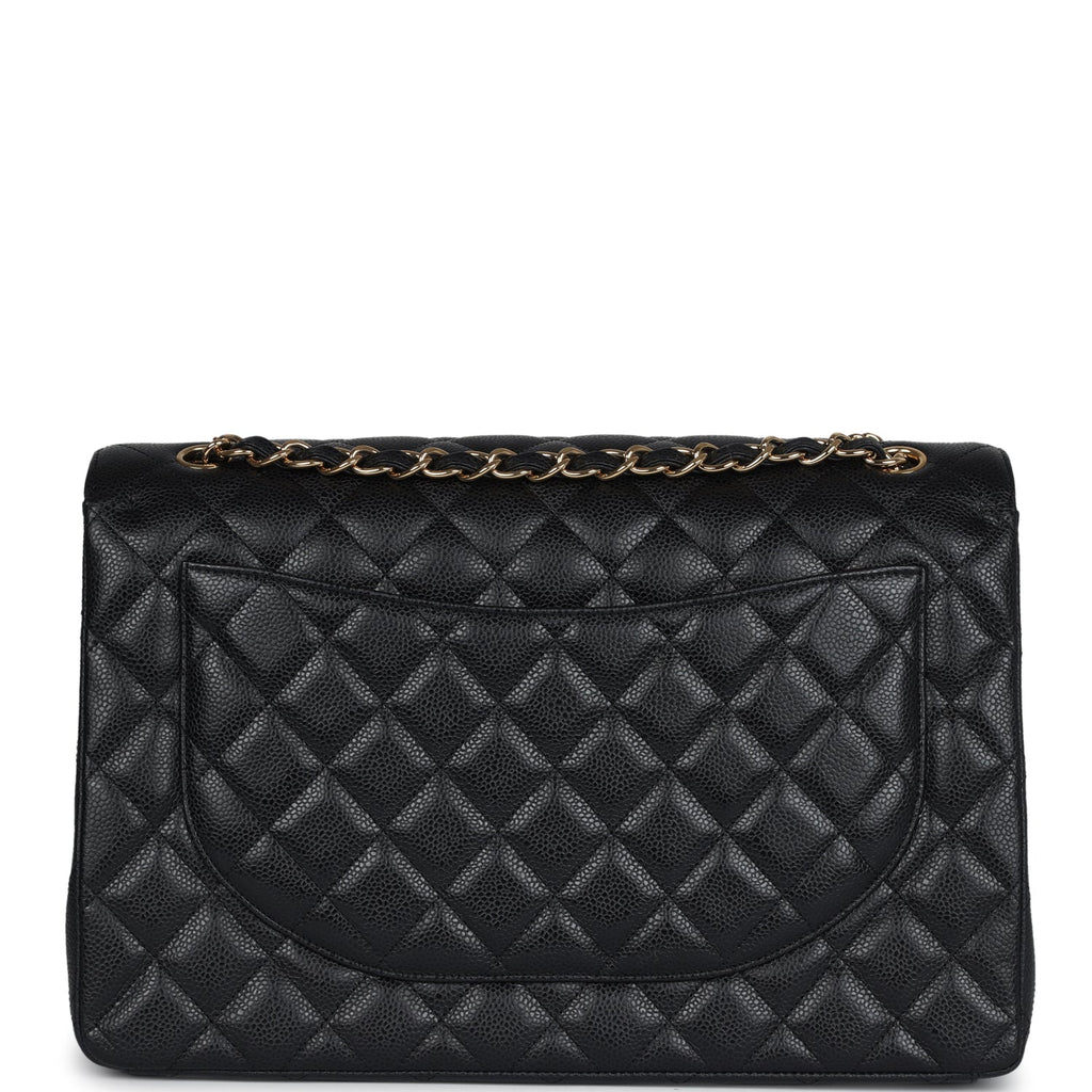 Chanel Maxi Classic Double Flap Bag Black Caviar Gold Hardware