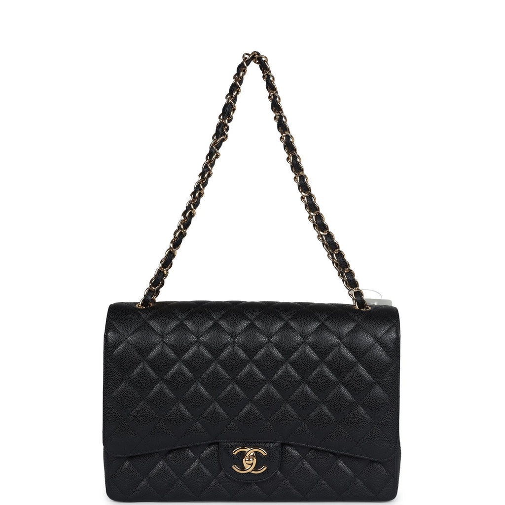 Chanel Maxi Classic Double Flap Bag Black Caviar Gold Hardware