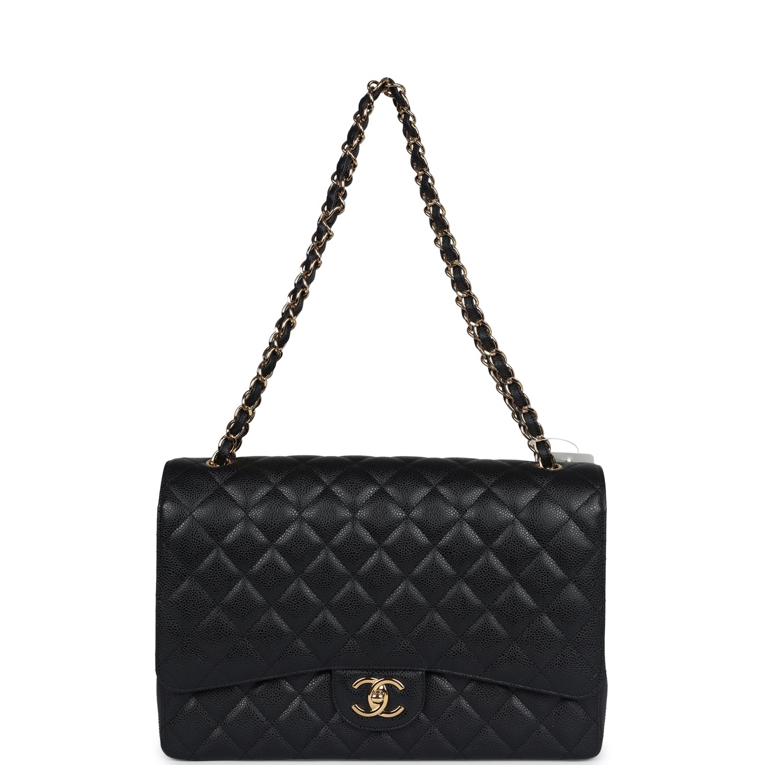 Chanel Maxi Classic Double Flap Bag Black Caviar Gold Hardware