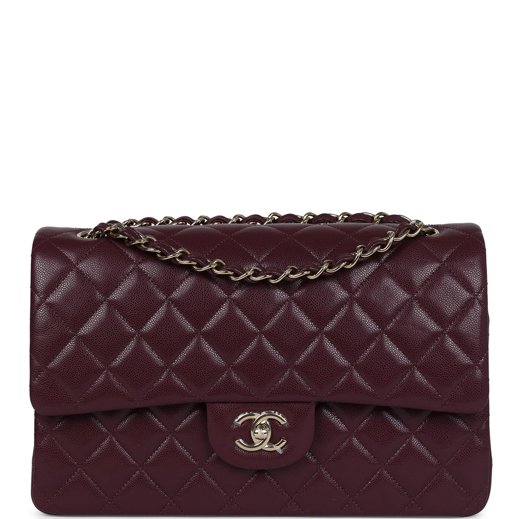 Chanel Jumbo Classic Double Flap Bag Dark Burgundy Shiny Caviar Gold Hardware