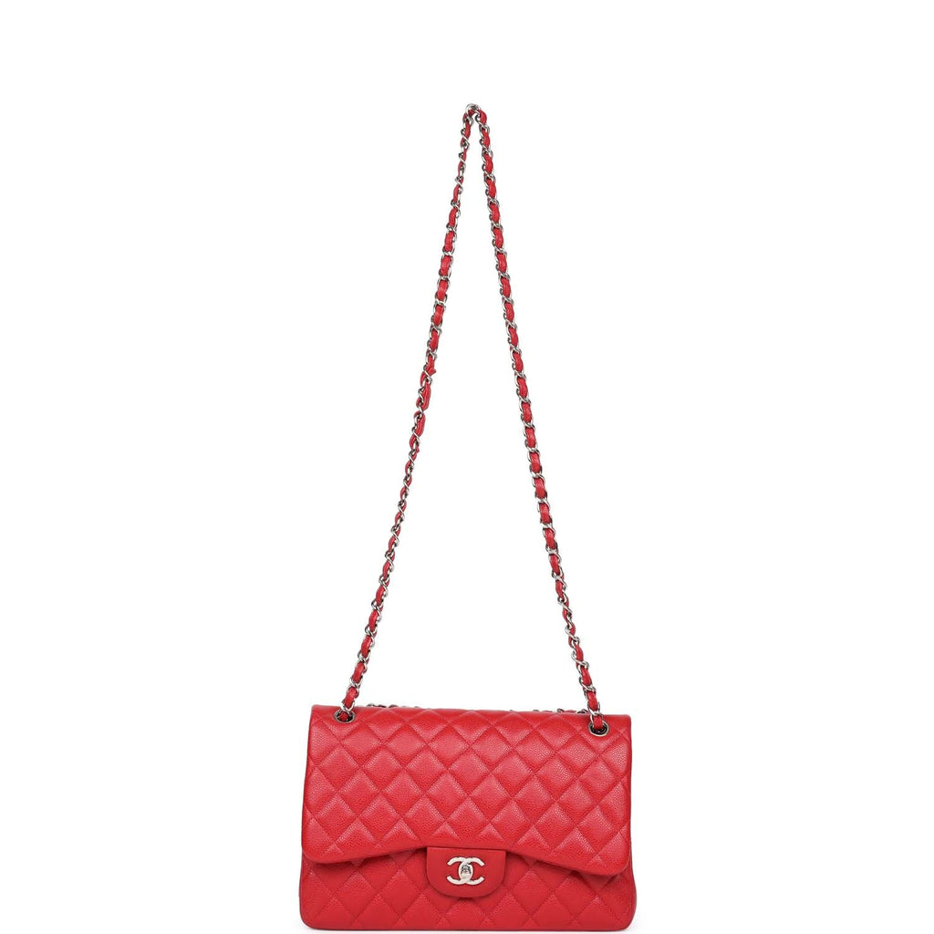 Chanel Jumbo Classic Double Flap Red Caviar Silver Hardware