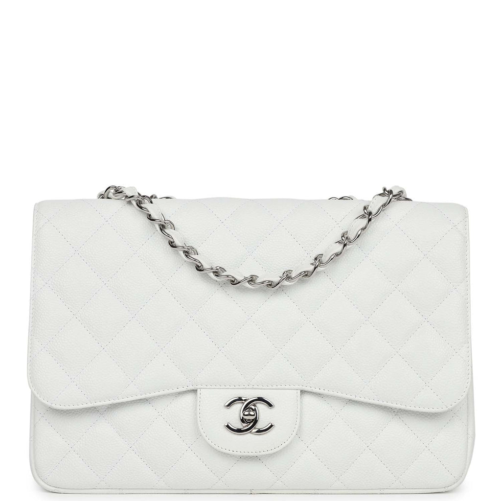 Chanel Jumbo Classic Single Flap Bag White Caviar Silver Hardware