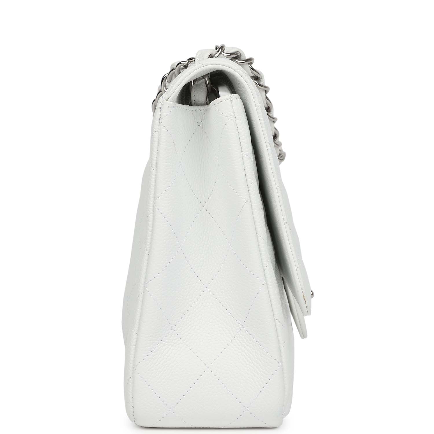 Chanel Jumbo Classic Single Flap Bag White Caviar Silver Hardware