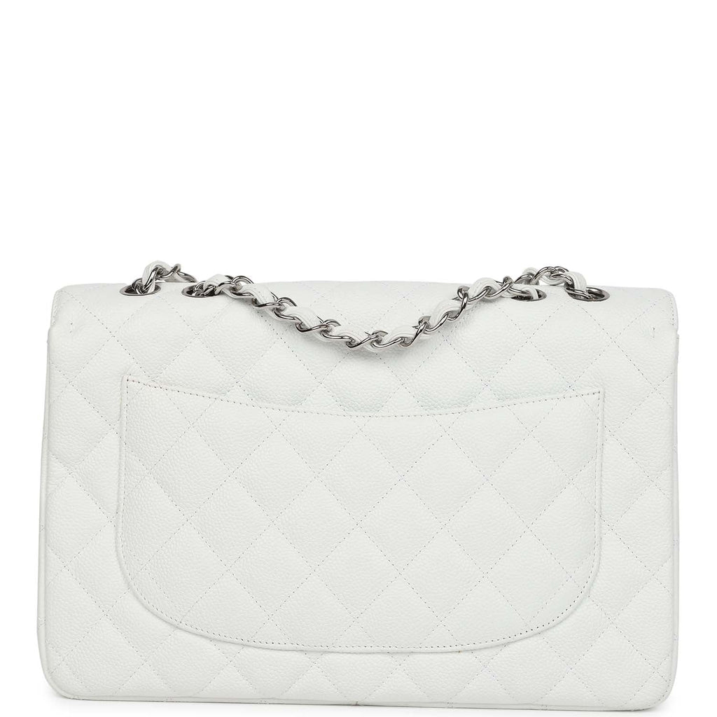 Chanel Jumbo Classic Single Flap Bag White Caviar Silver Hardware