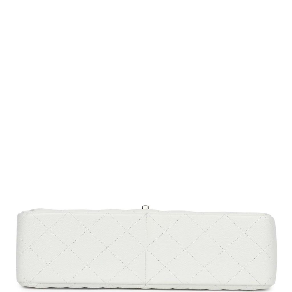 Chanel Jumbo Classic Single Flap Bag White Caviar Silver Hardware