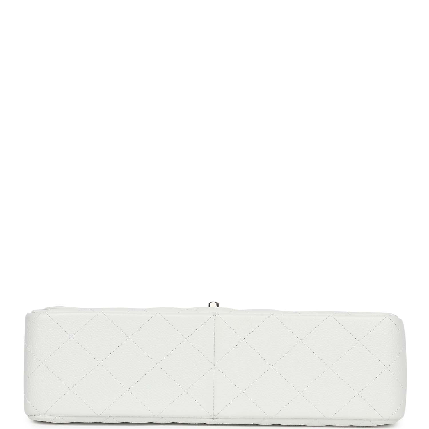 Chanel Jumbo Classic Single Flap Bag White Caviar Silver Hardware