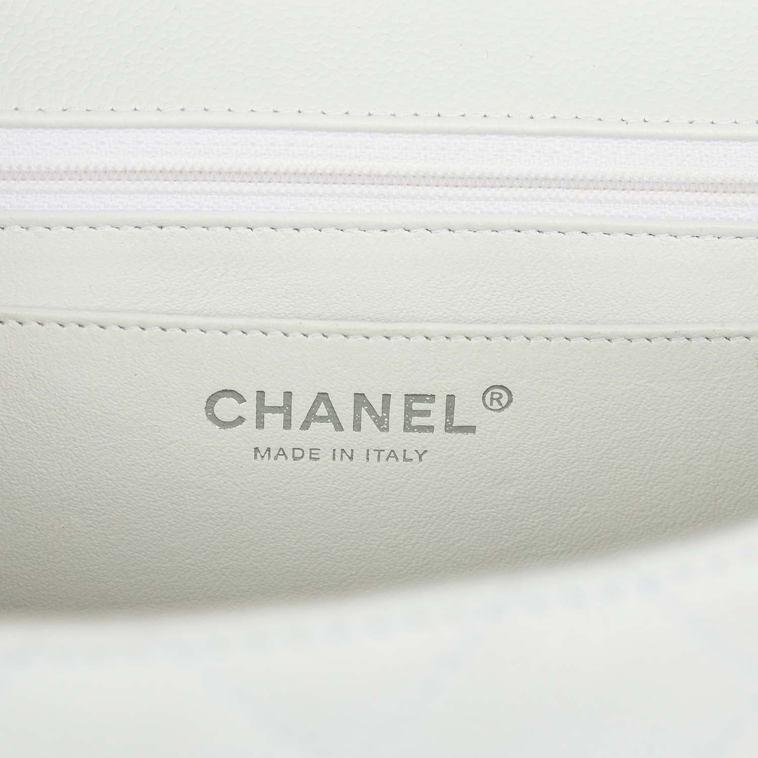 Chanel Jumbo Classic Single Flap Bag White Caviar Silver Hardware
