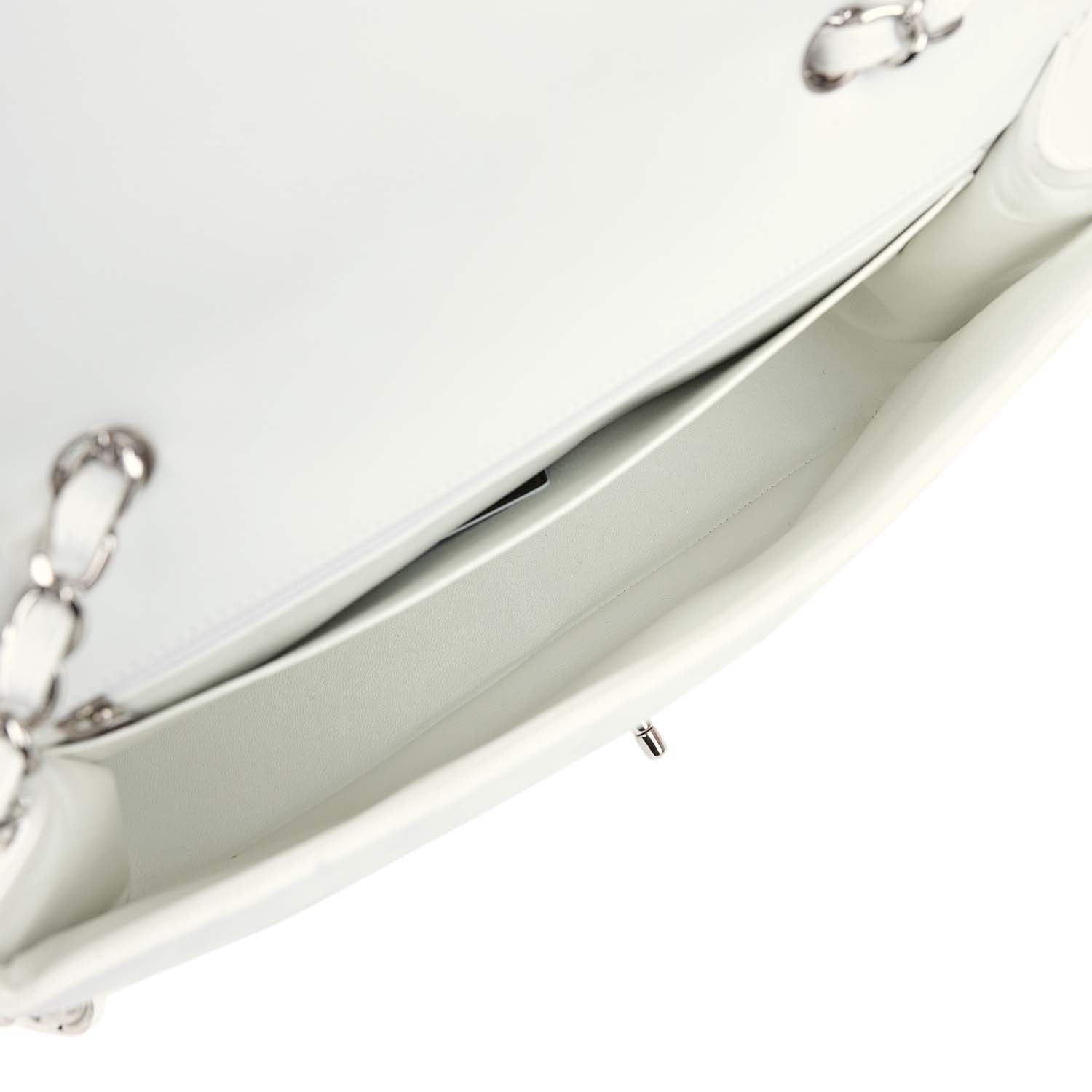 Chanel Jumbo Classic Single Flap Bag White Caviar Silver Hardware