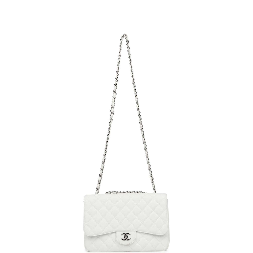Chanel Jumbo Classic Single Flap Bag White Caviar Silver Hardware
