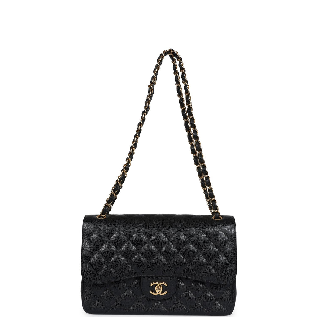 Chanel Jumbo Classic Double Flap Bag Black Caviar Gold Hardware