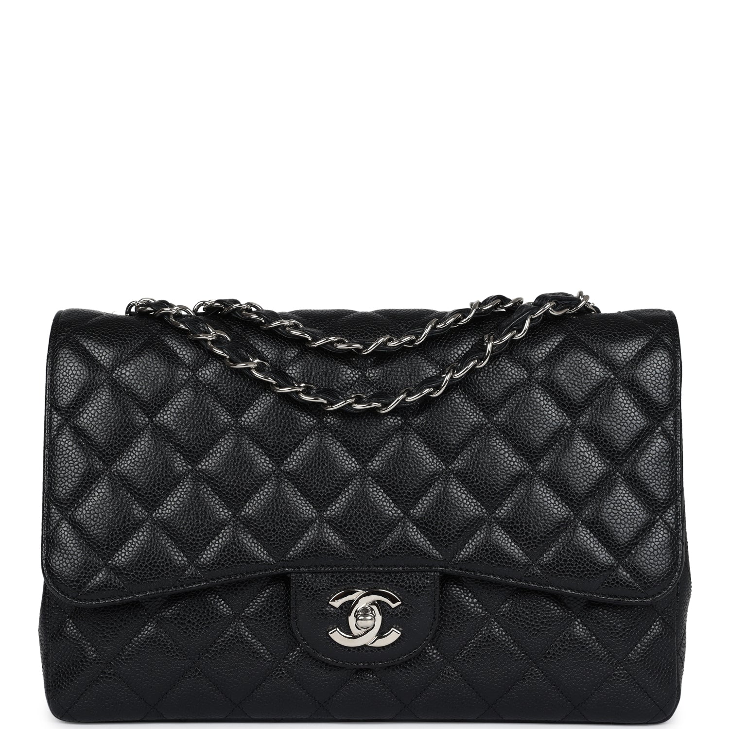 Chanel Jumbo Classic Single Flap Bag Black Caviar Silver Hardware